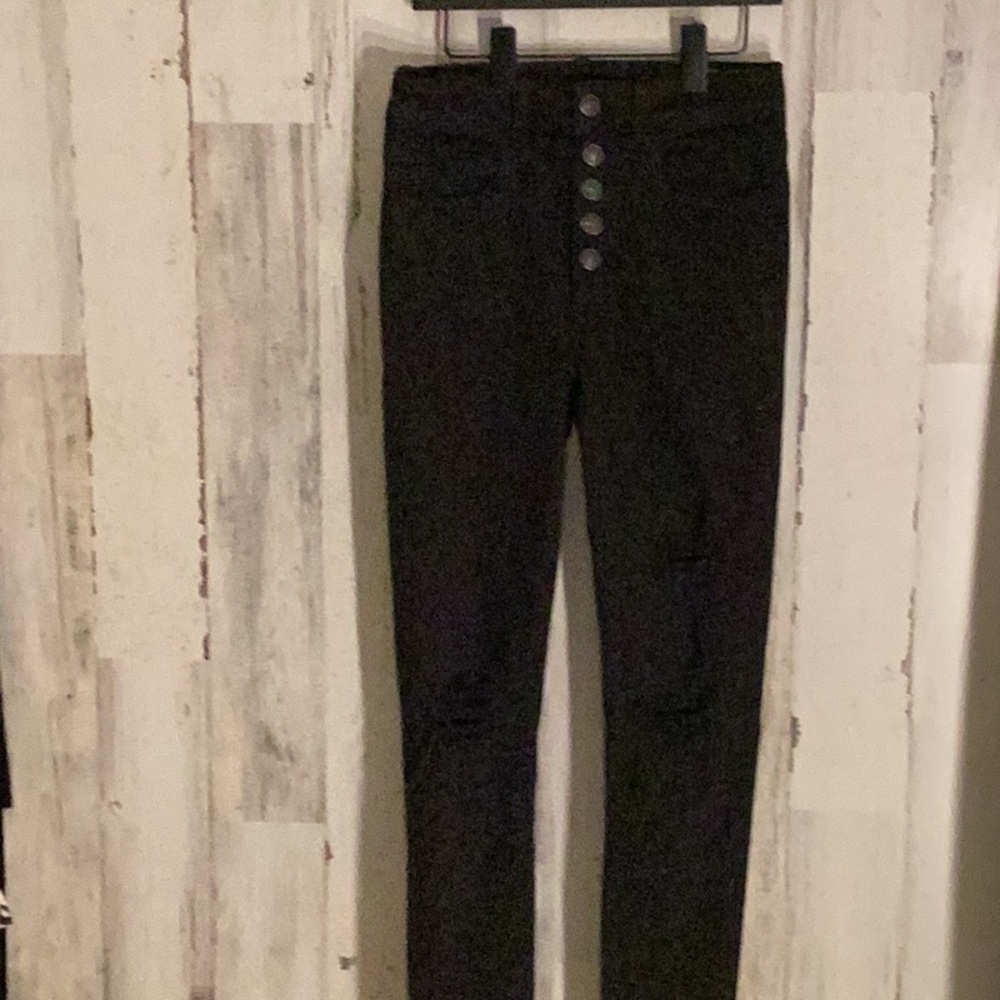 American Eagle Women’s Black Denim Jeggings Super High Rise Ripped Size 2